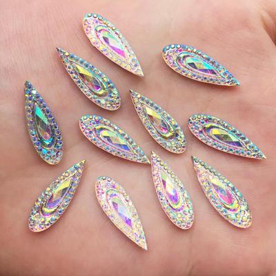 60 шт., блестящая смола AB, 6*20 мм, стразы в виде капли павлиньего глаза с плоской задней частью