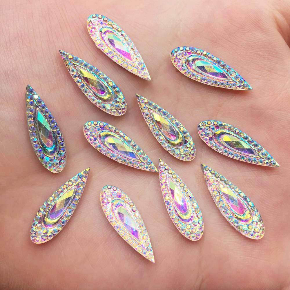 60 шт., блестящая смола AB, 6*20 мм, стразы в виде капли павлиньего глаза с плоской задней частью