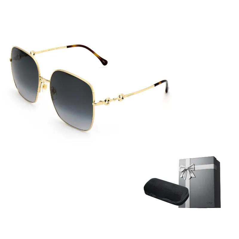 GUCCI Women's Horsebit Vintage Metal Square Sunglasses Grey (Unisex) Sunglasses GG0879S 001