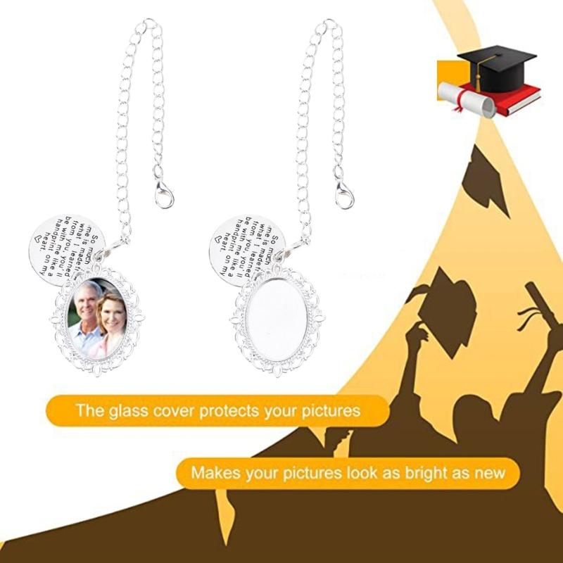 Старинная Фотоцепочка Шарм Graduation Cap Tassel Мемориальная Фотоцепочка Овальная для Церемонии Вручения Дипломов Простая в Использовании