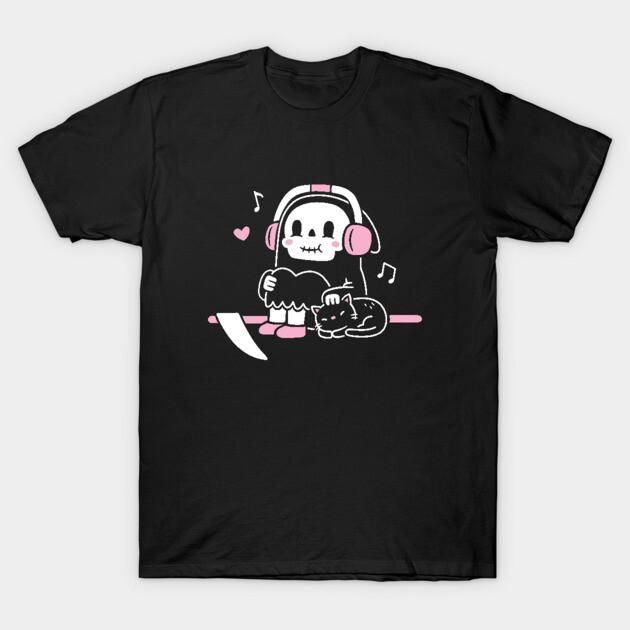 Asian Size Cotton Unisex Tshirt Print T-shirt Cute Grim Reaper Taking A Break With Cat Funny T-shirt No-Cut Print Regular Fit