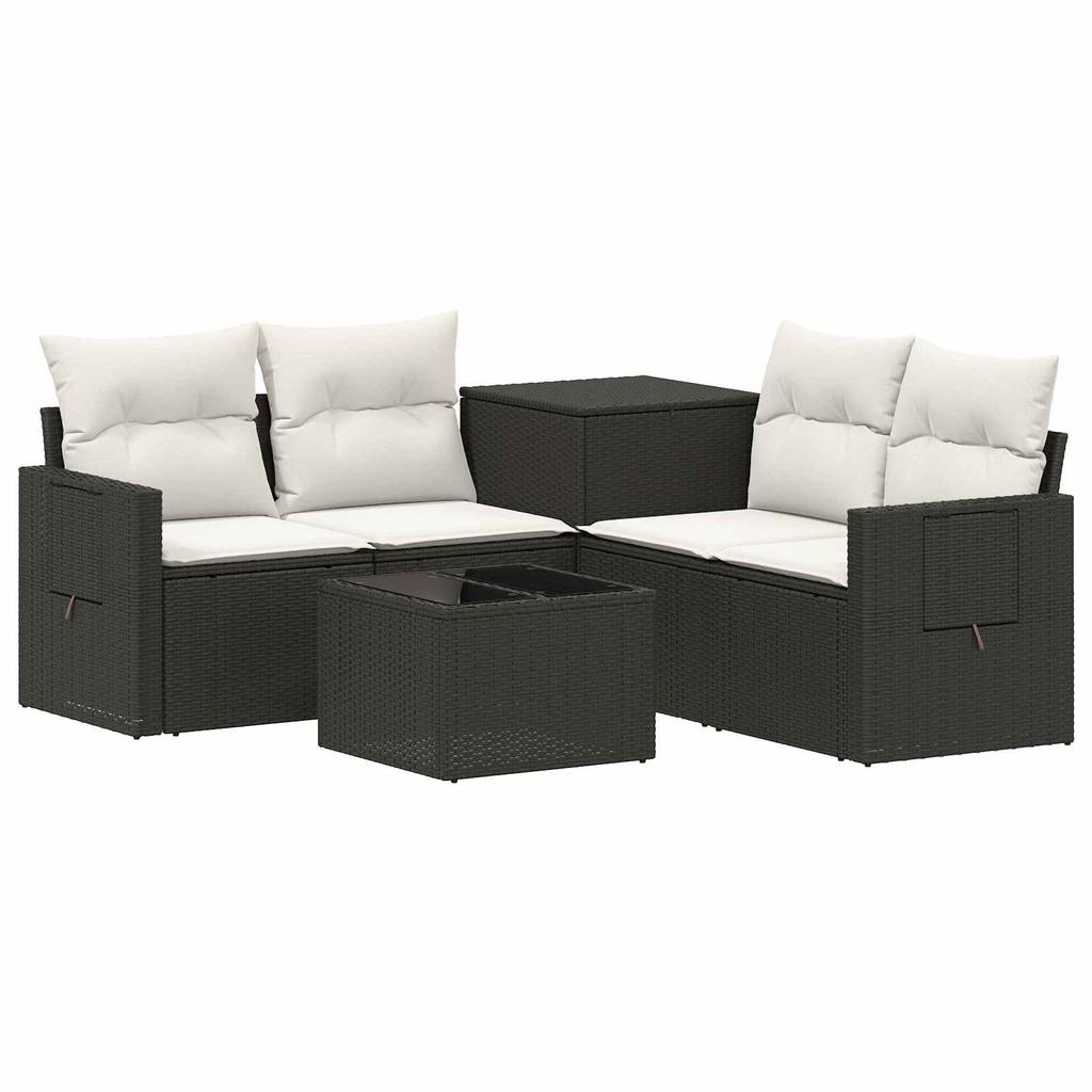 Sofa Set 6 pcs Black and Cream White Poly Rattan and Steel