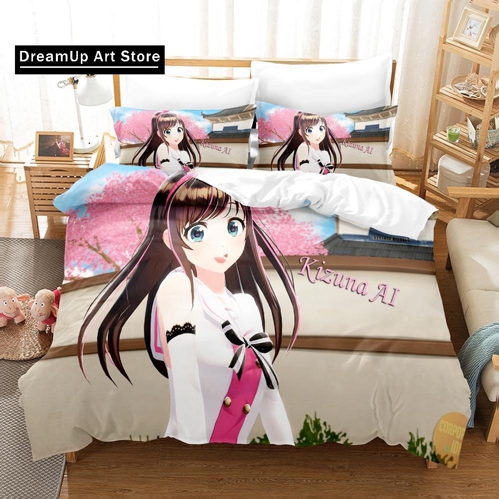3D-печать аниме Kawaii Girls Kizuna AI Постельное белье Single Twin Full Queen King Size Bed Set Adult Kid Bedroom Duvet cover Sets