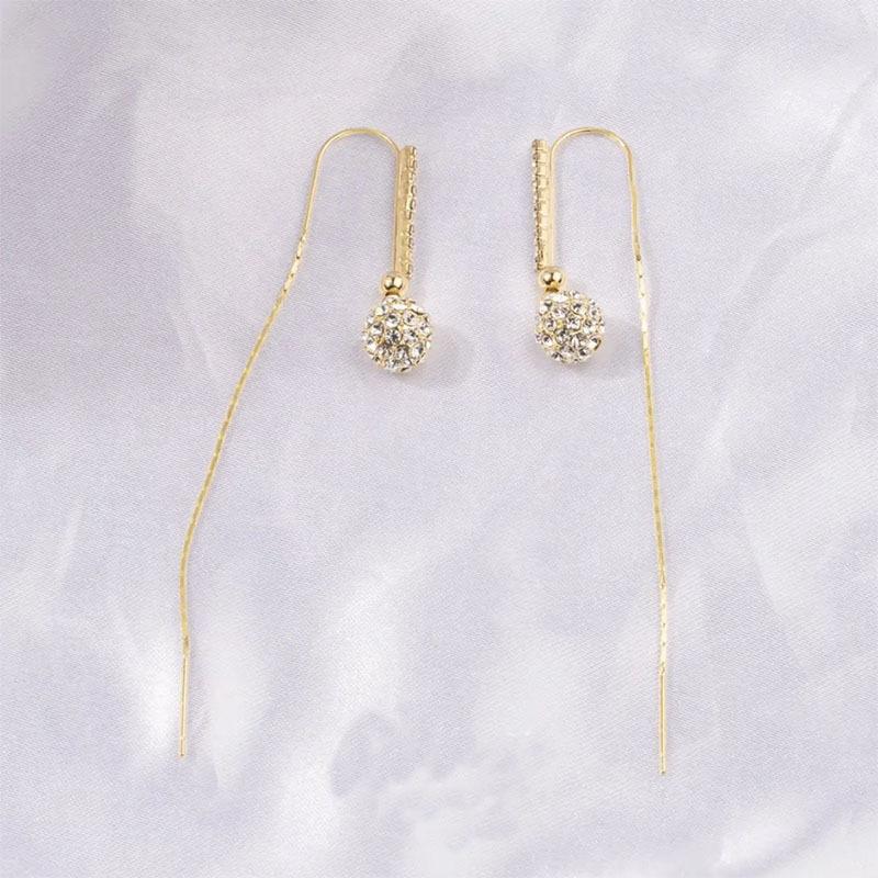 Tiktok Same Super Flash Set Diamond Ball Ear Line Женские индивидуальные крутые стильные длинные серьги High Sense Роскошные серьги Tide