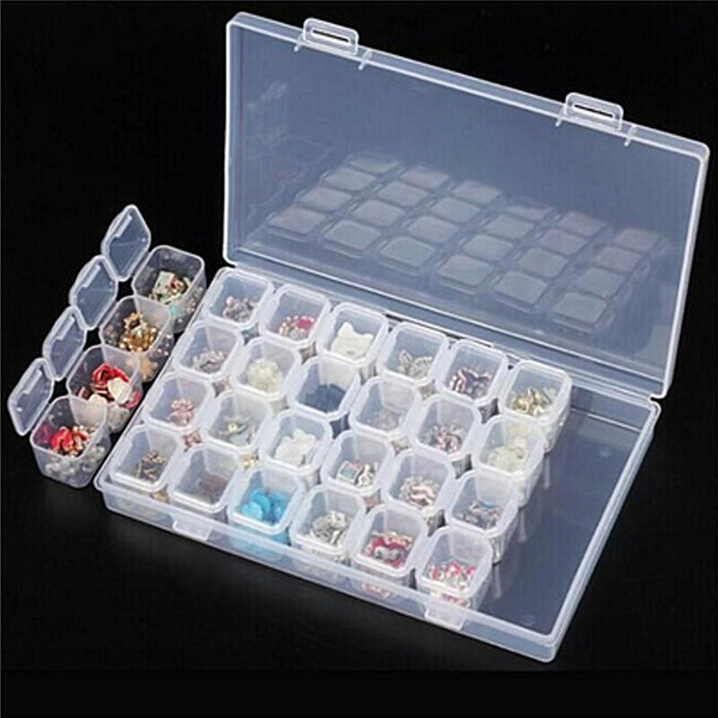 Plastic 28 Slots Nail Art Tools Jewelry Storage Box Case Makeup Organizer Beads