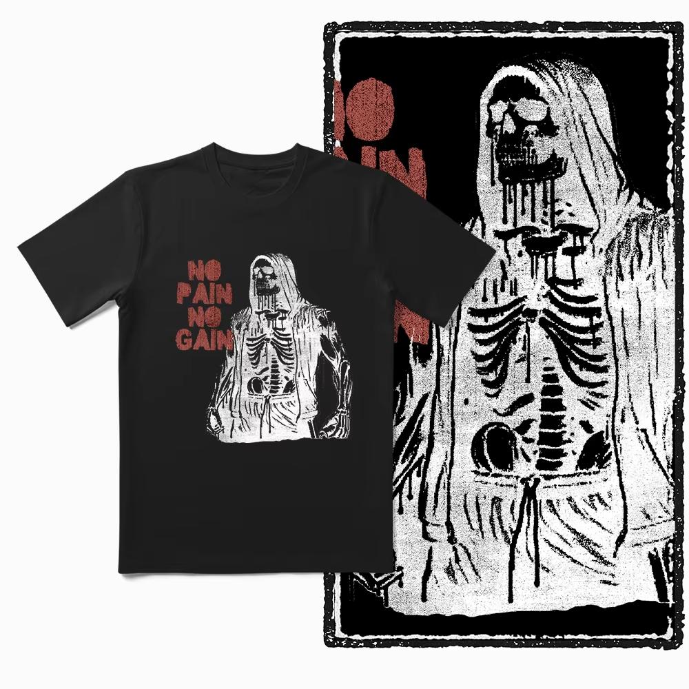 2025 Лето Узор со штангой Тренировочная футболка с коротким рукавом Хлопковая Свободная и Дышащая Мужская Футболка Топ для Фитнес-Энтузиастов