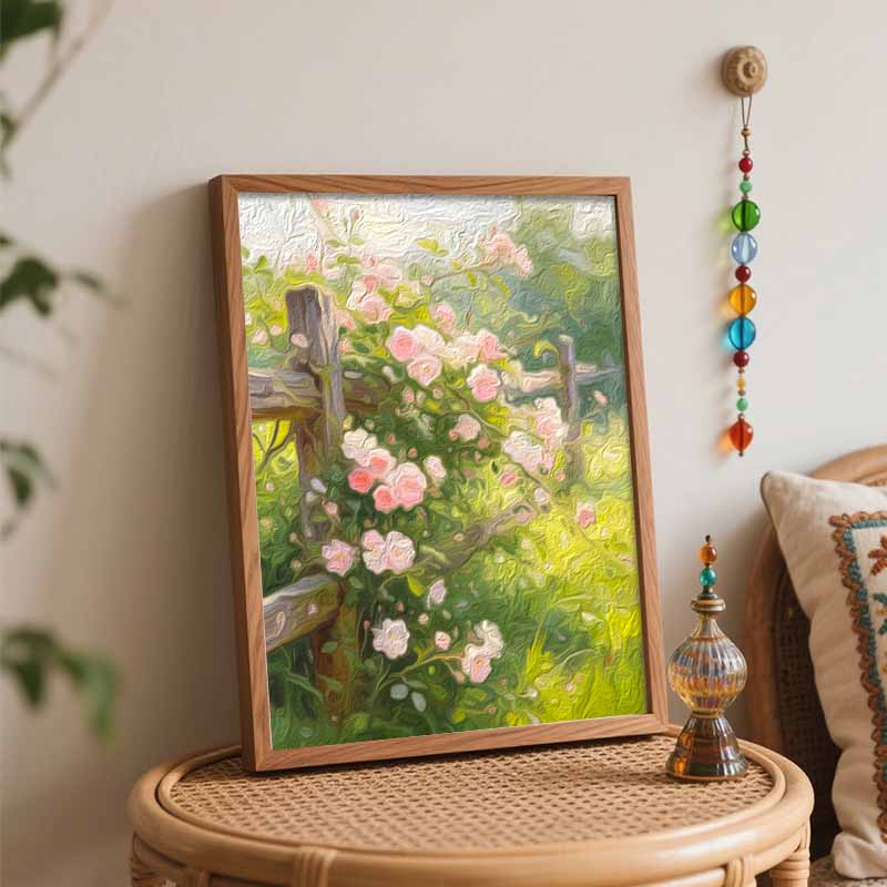 Набор для цифровой живописи маслом ручной работы DIY painting украшение для дома painting.Цветы розовой розы на деревянном заборе пейзаж artwork