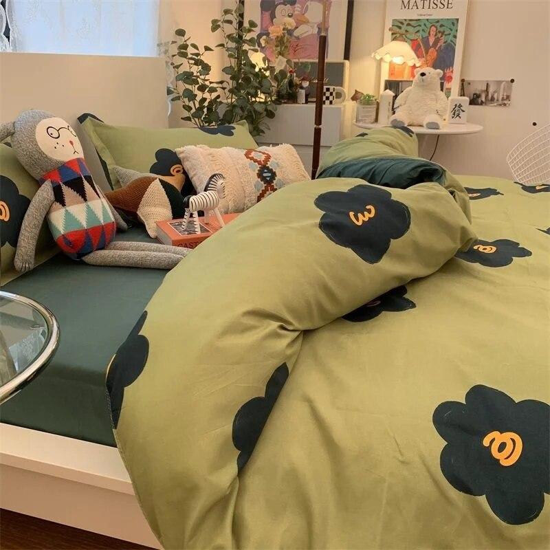 Корейский стиль, простая красота, стиль принцессы, пододеяльник с медвежонком, комплект постельного белья из четырех предметов, двуспальная кровать для девочек, плоская простыня