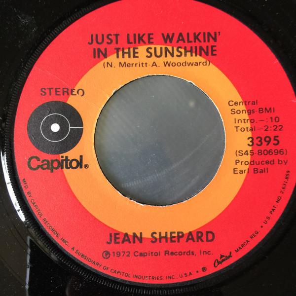 7-дюймовая пластинка JEAN SHEPARD - Just Like Walkin' In The Sunshine 3395 Capitol Records 1972 США Фолк Б/у