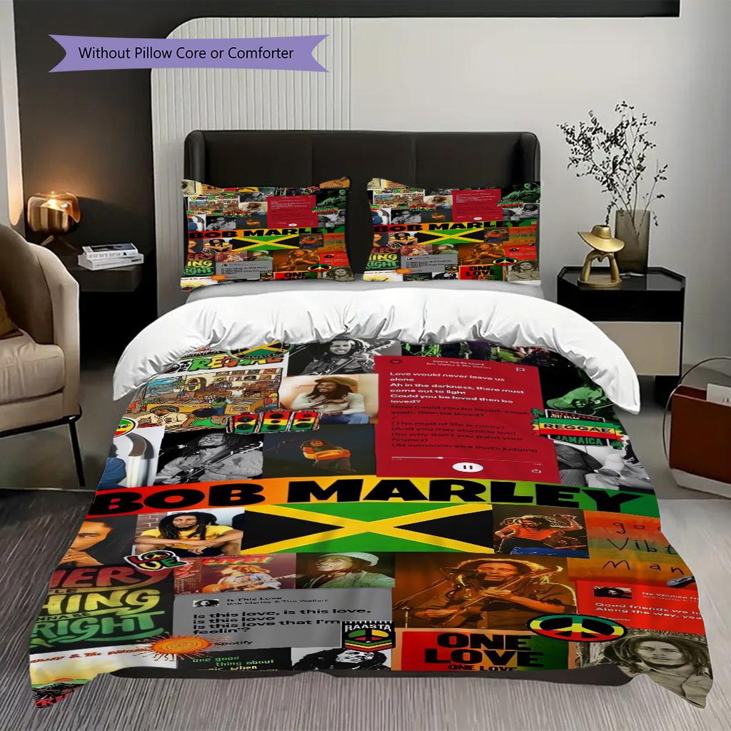 Vibrant Rasta Guitar Art Three-piece set (1 * duvet cover + 2 * pillowcase, without core) 2D Flat Christmas birthday gift Duvet cover and pillowcase