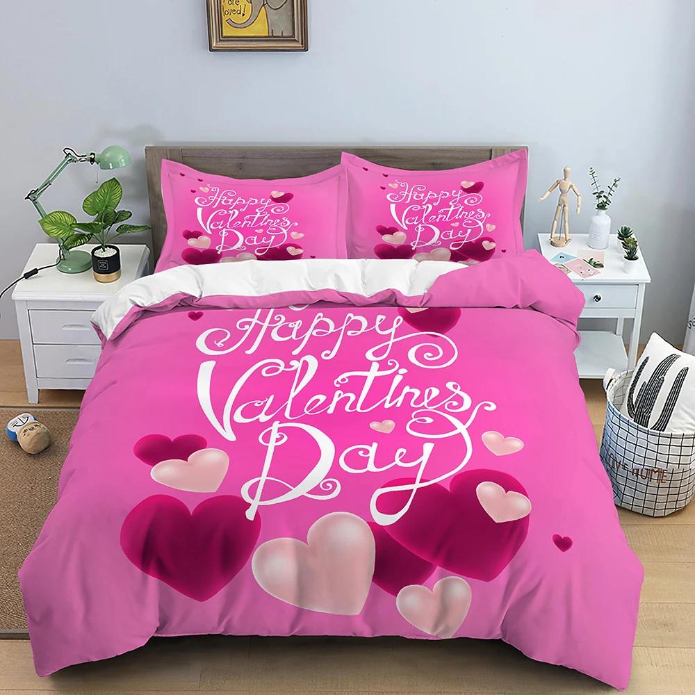 Комплект пододеяльников с сердечками и принтом «Любовь», наволочка для пары, пододеяльник размера «king size», подарки ко Дню святого Валентина, комплект постельного белья из полиэстера