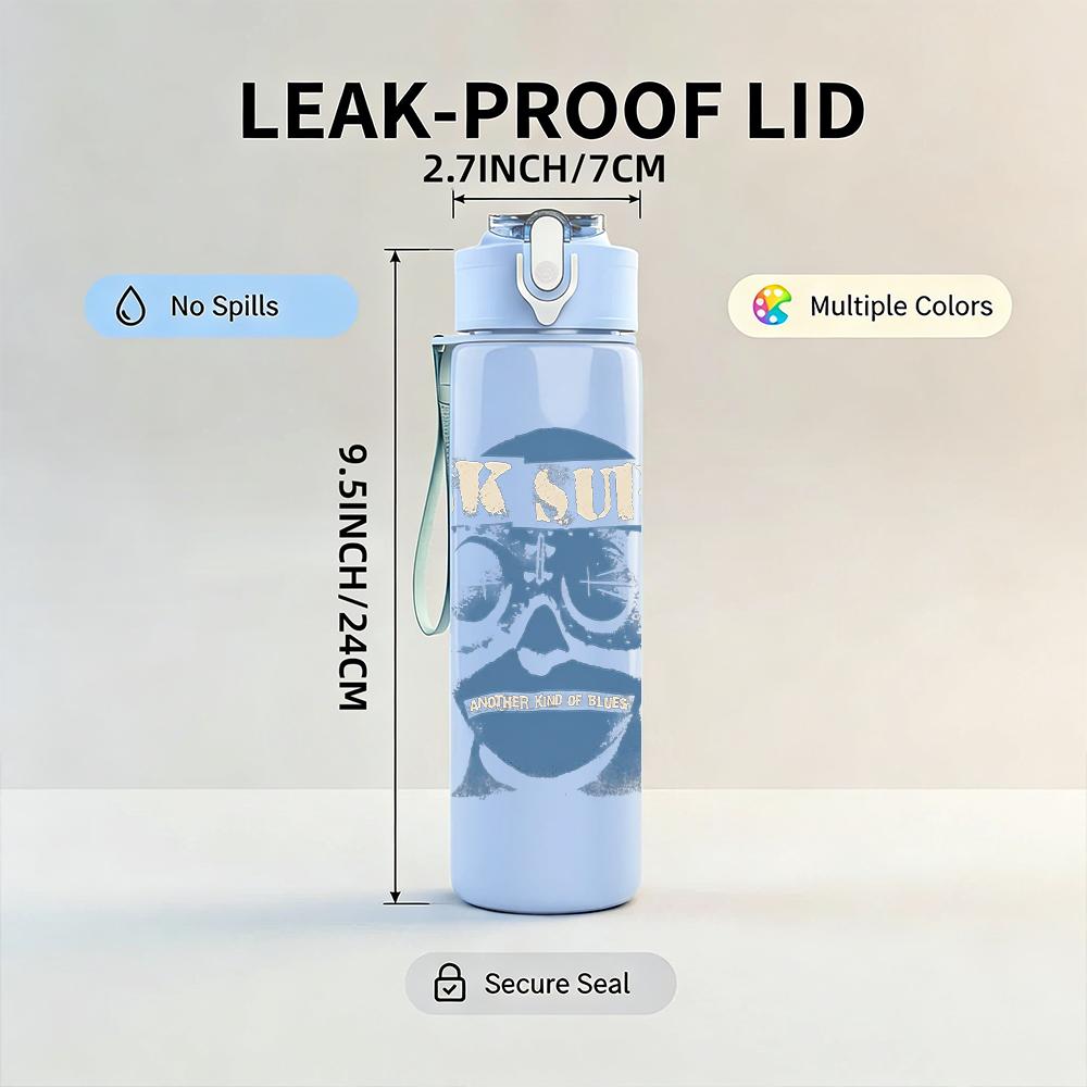 1PC Night watch shield vintage print 750ml colorful plastic sports water bottle leakproof pop up lid with straw for outdoor work home use