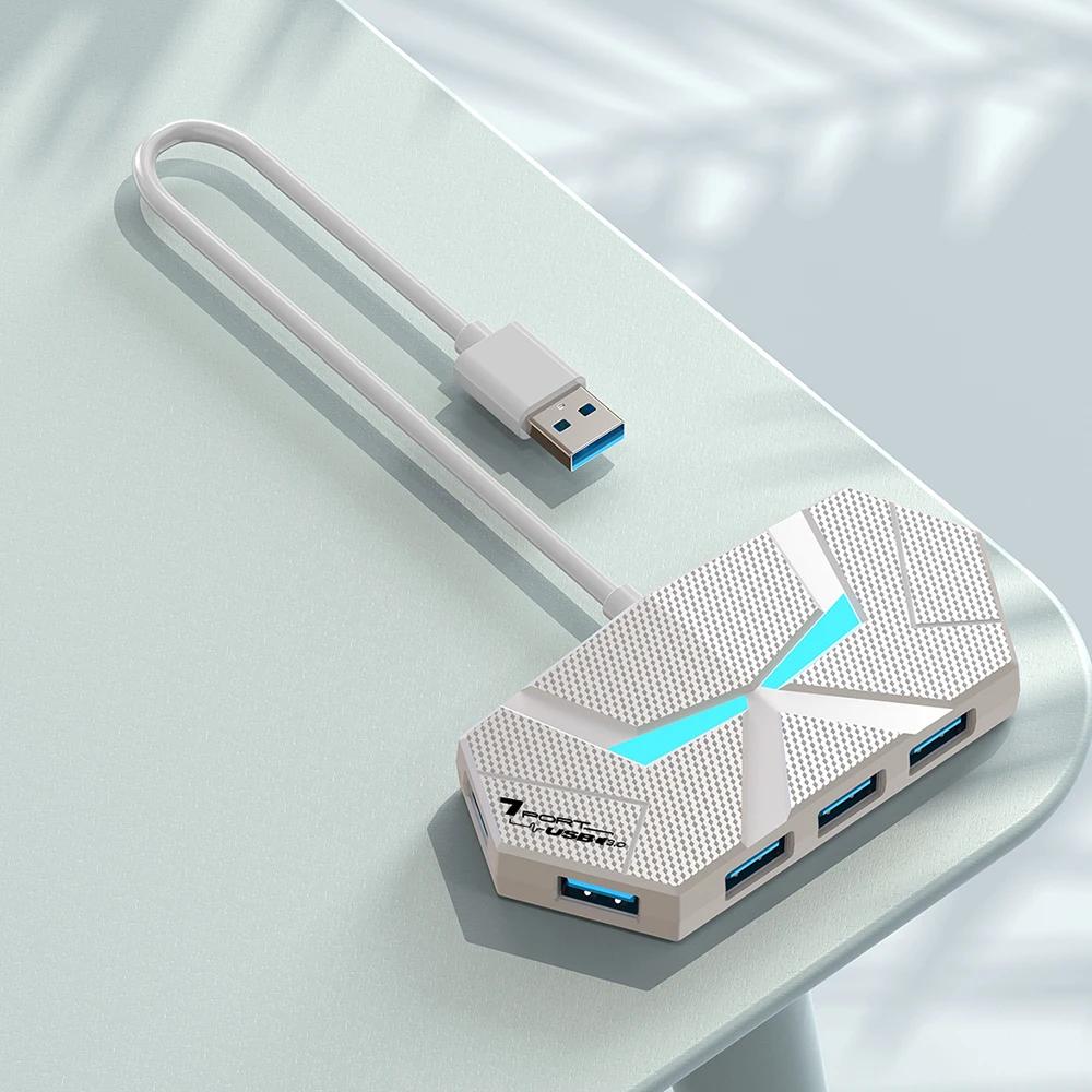 7 портов USB 3.0 HUB Док-станция Type C 5 Гбит/с Высокоскоростная передача Адаптер-разветвитель Для ноутбука Жесткий диск Мышь Клавиатура
