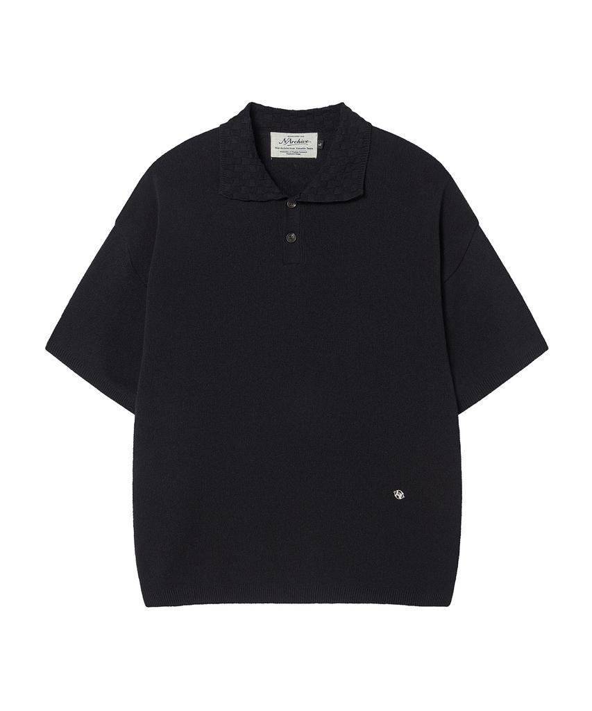 BEYOND CLOSET [Collection Line] Weaving Collar Detail Cotton Knit Black