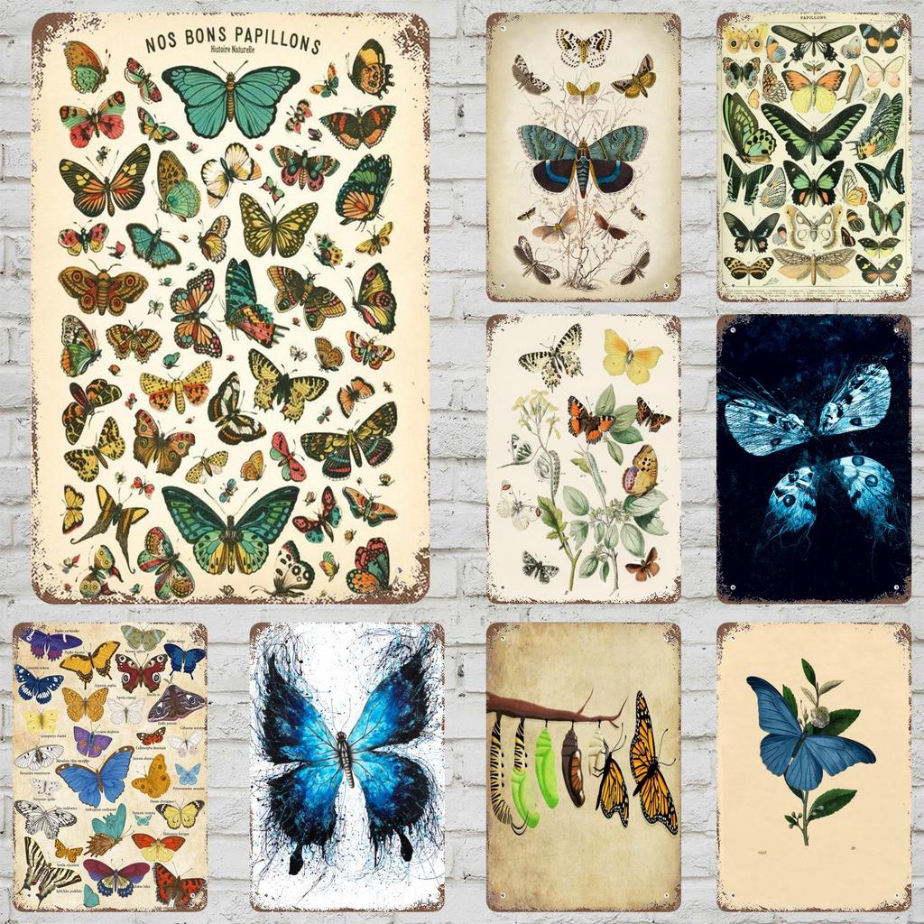 butterfly Decor Vintage Metal Signs Tin Signs Captain Poster Decor for Bar Pub Club Man Cave Wall Decoration