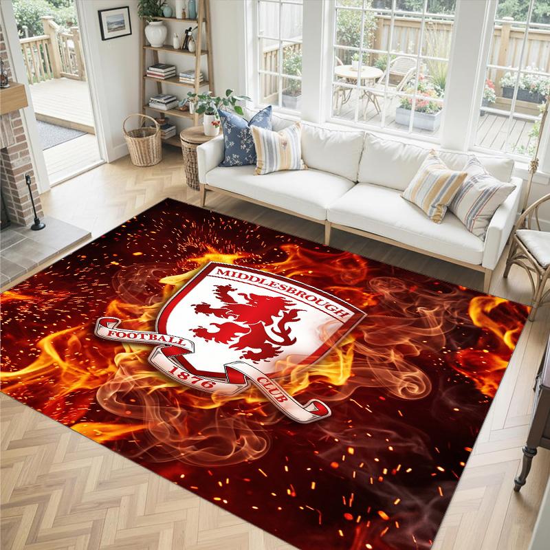 Middlesbrough FC Design Crystal Velvet Carpet Cozy Non?Slip Printed Rug For Bedroom Living Room Entrance