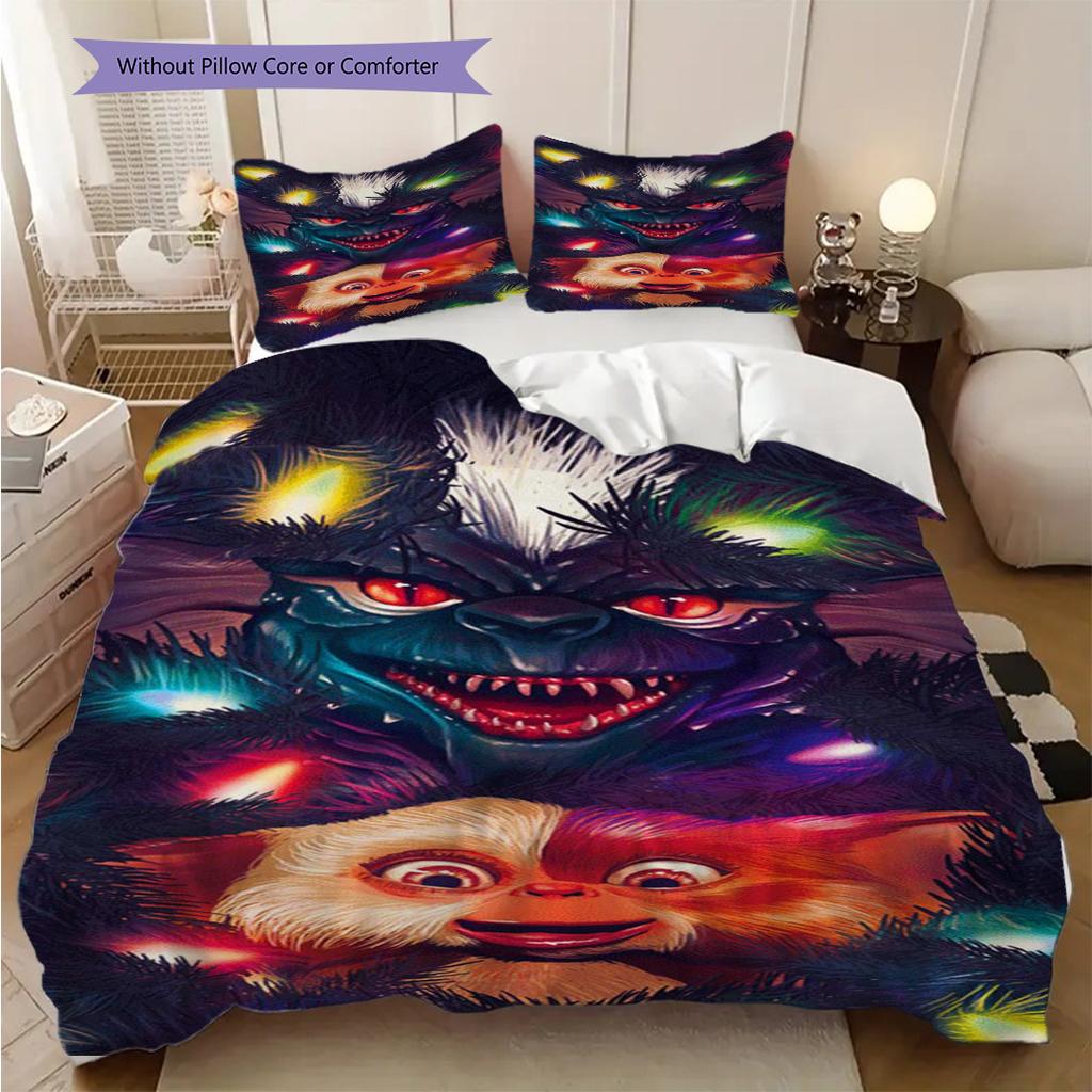 Gremlins Festive Chaos Bedding (1 * duvet cover + 2 * pillowcase, without core) 2D Flat Duvet cover and pillowcase Soft and comfortable Bedding set