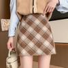 Woolen Skirt Autumn and Winter Retro New Style for Women with High Waist Slimming A-line Plaid Hip-pack Skirt