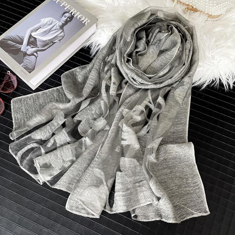 Cutting Flower Scarves for Women's Spring and Summer Hollow Scarves, Cotton and Linen Organza Scarves, Versatile Decorative Long Shawls
