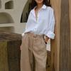 New Summer Cotton Linen Long Sleeve Flounce Blouse For Women