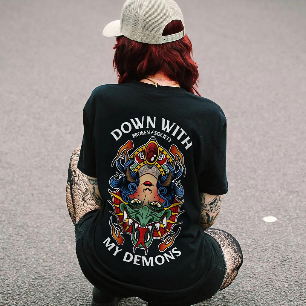 My Demons Are Down Tattoo Art Retro Style Summer Casual T-Shirt Men's and Women's Luxury Brand Top 2026 New