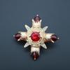 Retro Baroque Red Emerald Cross Brooch Pin Luxury Trendy Badge Corsage Pin Coat Collar Jewelry Accessories for Women