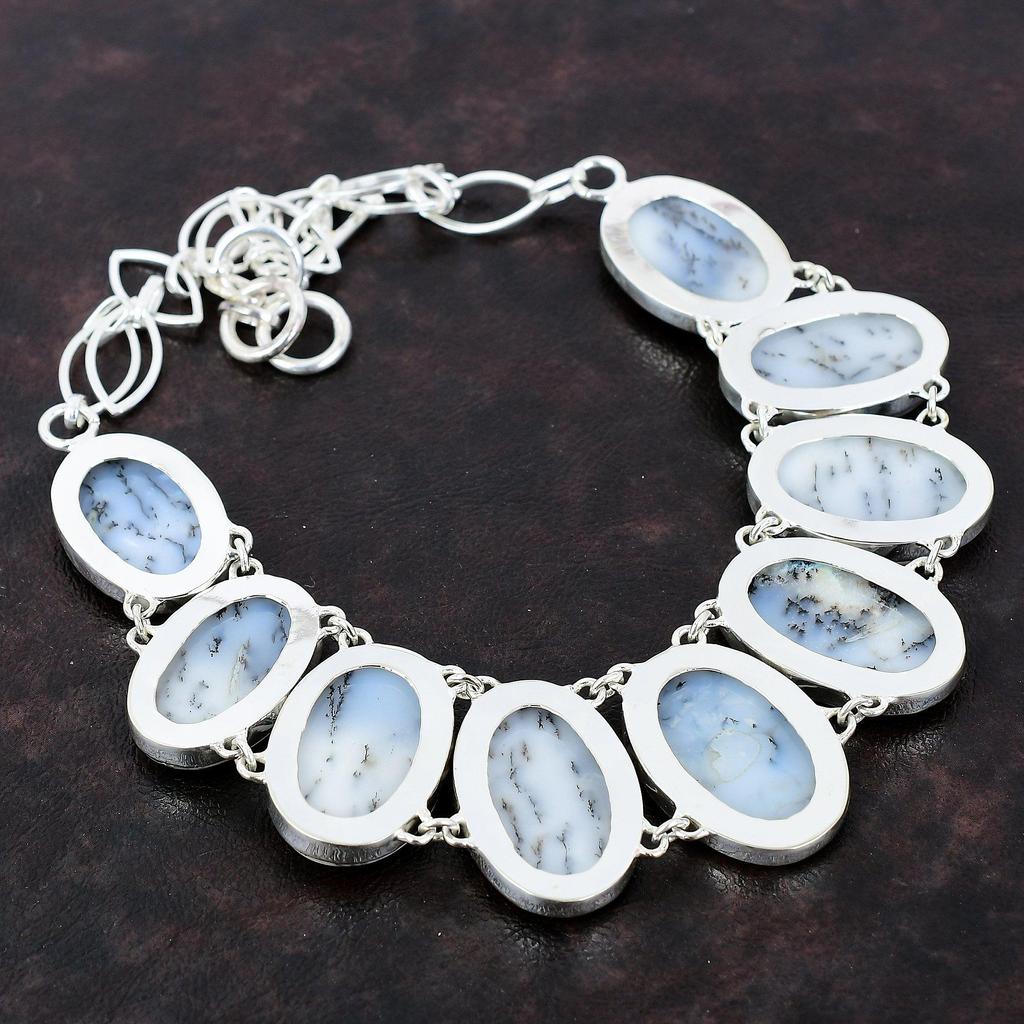 Дендрит Опал Ожерелье Стерлингового Серебра 925 Ожерелье Регулируемая Цепочка Ручной Работы Ожерелье Из Натурального Драгоценного Камня Ювелирные Изделия Подарок Для Жены Серебряные Ювелирные Изделия