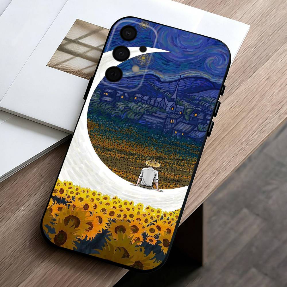Чехол для телефона V-Van G-Gogh S-Звездные подсолнухи для Samsung Galaxy A73,A72,A71,A70,A53,A52,A51,Других Мягкий черный чехол