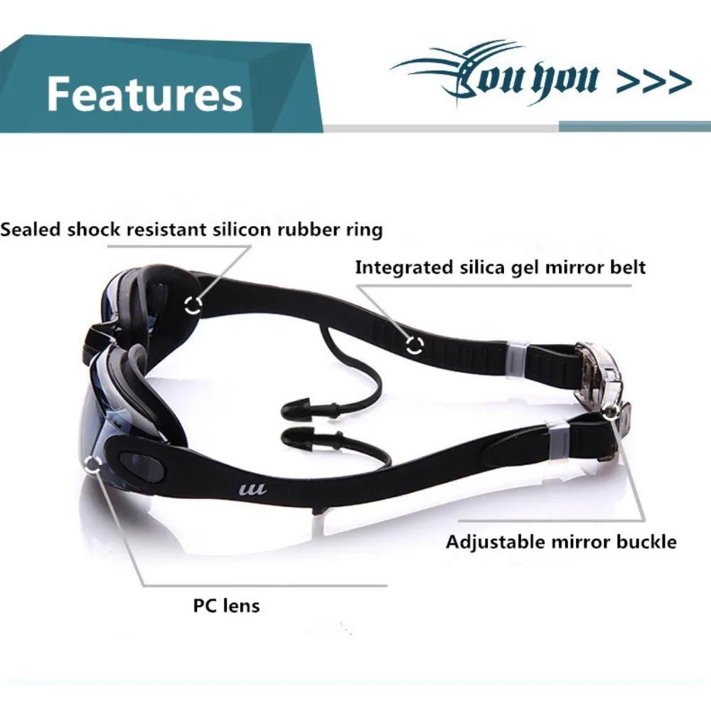 Anti Fog Professional Swimming Goggles Swimming Glasses Myopia with Earplugs Nose Clip Electroplate Waterproof Silicone Swim