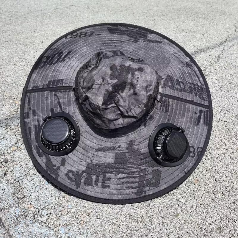 Solar-powered fan large brim hat for men, outdoor sun protection hat, summer sun hat, hiking fisherman hat