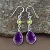 925 Sterling Silver Amethyst Peridot Gemstone Handmade Designer Women Birthstone Earring Gift For Mom, Christmas Jewelry