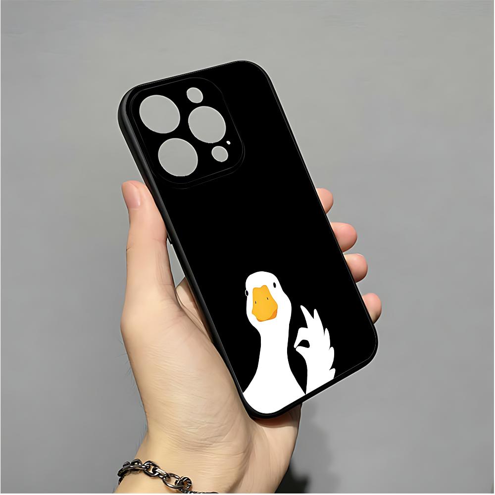 Милый Мультяшный Гусь Чехол для Телефона Для IPhone 16,15,14,13,12,11,XS,XR,X,8,7,Pro,Max,Plus,mini Силиконовый Черный Чехол