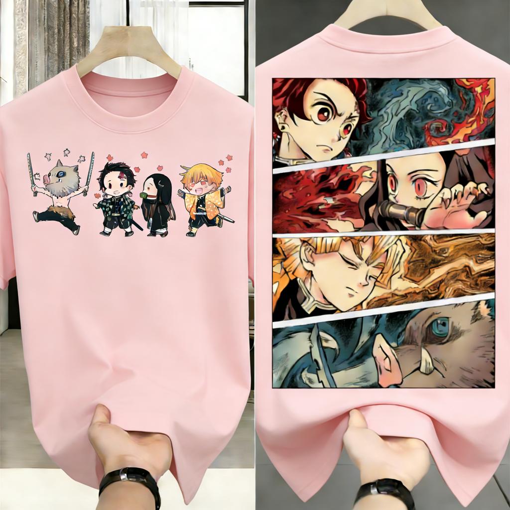 Plus Size Demon Slayer Anime Printed Unisex Women Summer Tshirt Casual Parent Child Tops Fashion Harajuku Style Street Wear Y2K