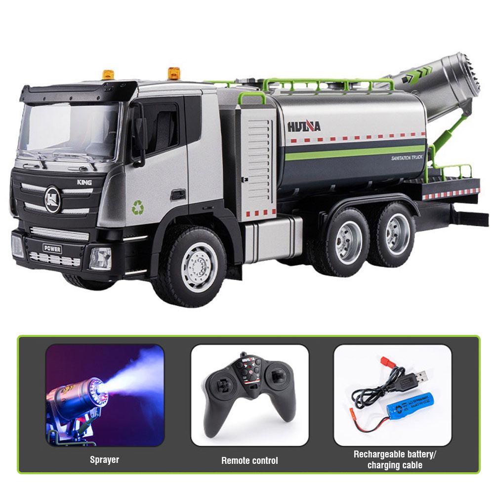 non-toxic Huina Alloy Rc Truck Remote Control Car 9-Channel Dust Suppression Spray Gun Sanitation Vehicle Cleaning Sprinkler Toys for Kid