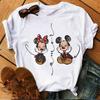 Unisex Mickey and Minnie Print T-shirt Casual Round Neck Short Sleeves T Shirt Summer Casual Clothing Top Black Tee