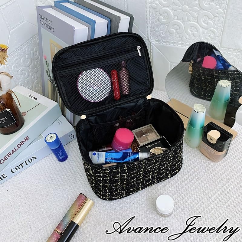AVANCE Makeup Cosmetic Storage Popular Stylish Travel Cosmetic Black and White Pouch, Bag, Bag, Handbag, Storage, (Black)