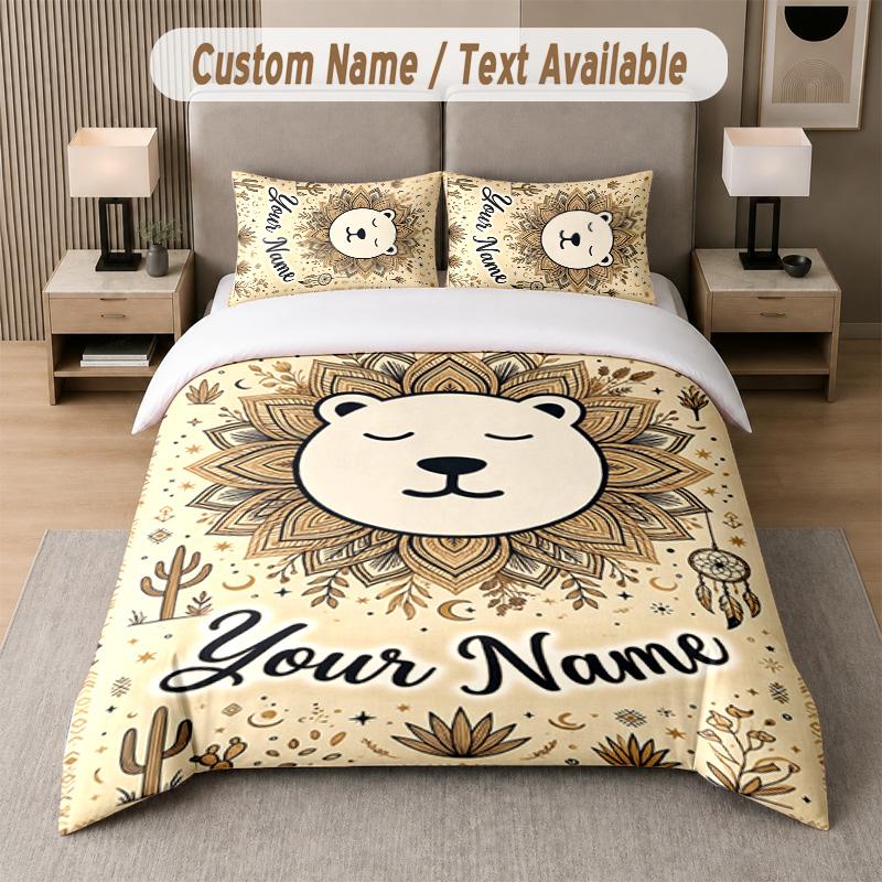 Lion Tiger Leopard Theme Custom Text Or Name 3Pcs Bedding Set 1 Flat Sheet & 2 Pillowcases Personalized Home Bedding