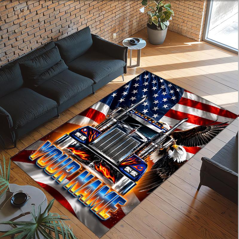 Truck Theme Crystal Velvet Rug Personalized Custom Name Text Soft Floor Mat Home Decor