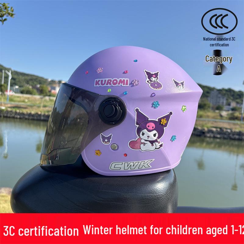 Сертифицированный 3C Шлем Kuromi для Девочек 1-12 Лет, Электросамокат, Осень/Зима, Теплый и Милый Дизайн