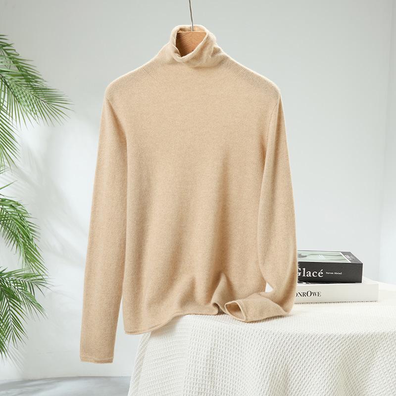 Lekasha Women's Slim Fit Cashmere Turtleneck Sweater - Rolled Edge, Semi-High Neck, Long Sleeve, Fashionable Base Layer.