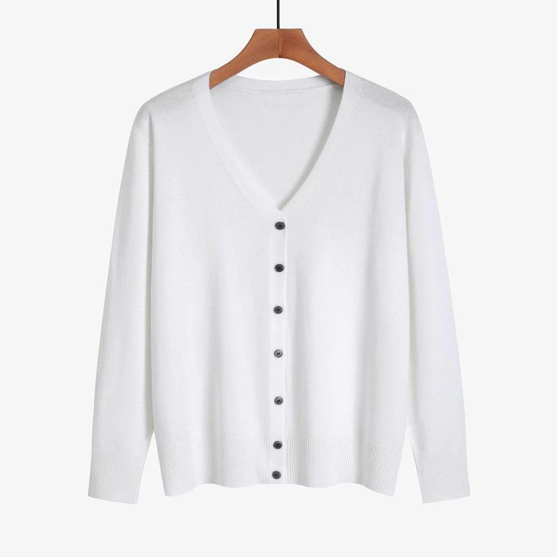 Женский весенний шерстяной вязаный кардиган с V-образным вырезом: Универсальный свитер с длинными рукавами, однотонный, в корейском стиле.