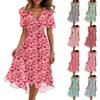 Women's Fashion Casual V Neck Short Sleeve Ruffled Vintage Printed Dresses
