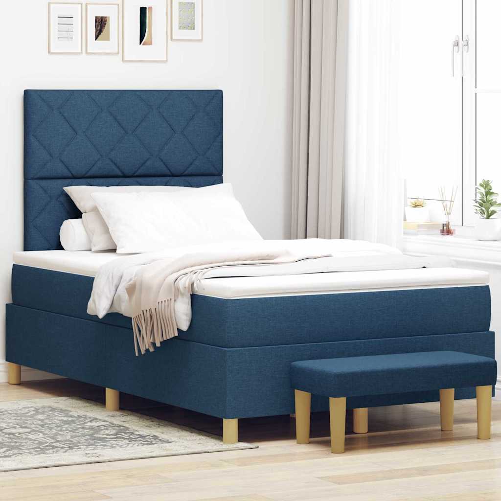 Box Spring Bed with Cushions and Headboard Blue 200 x 120 cm Fabric