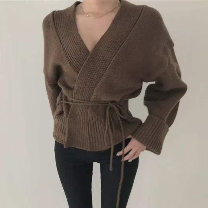 Women's V-Neck Knitted Cardigan Sweater - Autumn/Winter Lazy Style