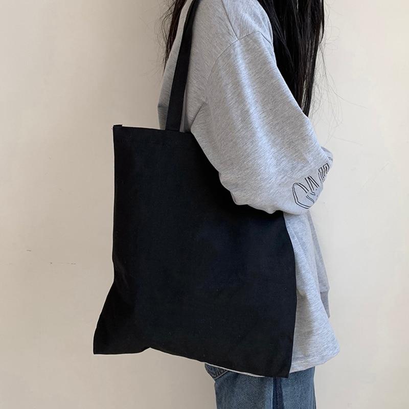 Модная холщовая сумка на плечо Harajuku, однотонная холщовая сумка для покупок, повседневная школьная сумка большой вместимости, сумка-тоут