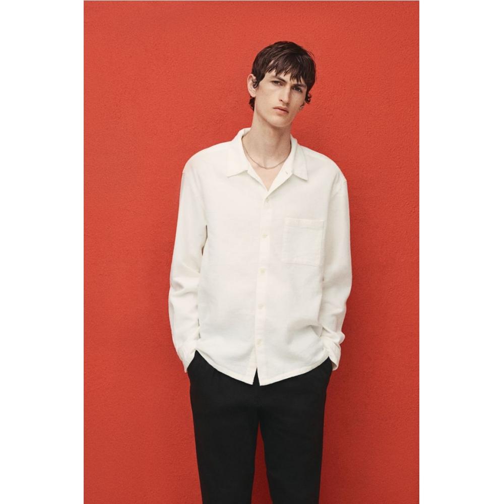 Текстурированная рубашка HM Regular Fit, белая