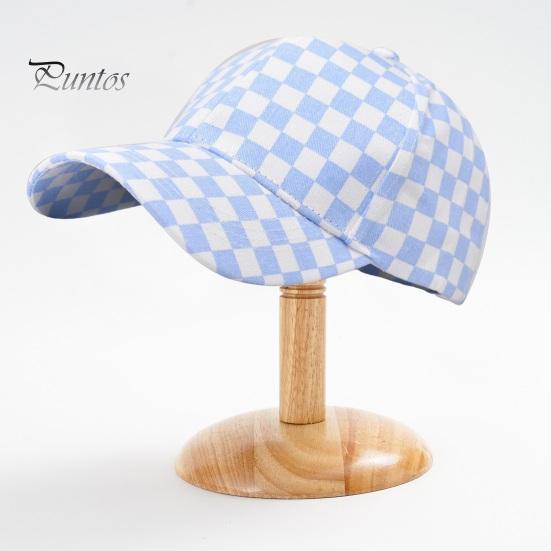 Unisex Baseball Hat Plaid Print Color Matching Long Brim Adjustable Ponytail Hole Anti-UV Sun Protection Outdoor Sport Peaked Cap