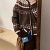 Женский ретро японский жаккардовый свитер с капюшоном - однобортный, свободный, ленивый стиль, вязаный кардиган на осень/зиму