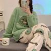 Women Velvet Pajama Set Loose Top And Elastic Waist Pants Home Casual Warm Woolen Suit Women Fleece Sets Winter