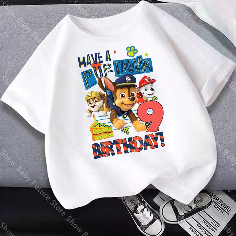 Summer Cute Tee Shirt Birthday Party Printed Chase Rubble Marshall Number T Shirt for Boys Clothes Anime Tops Gifts